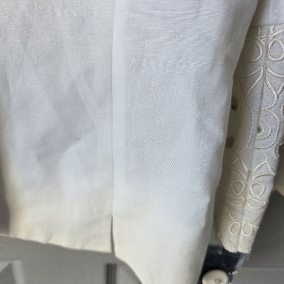 $240 Nipon Boutique Linen Blend Blazer Jacket Women 6 Lace Flare Sleeve Eyelet - Picture 10 of 14